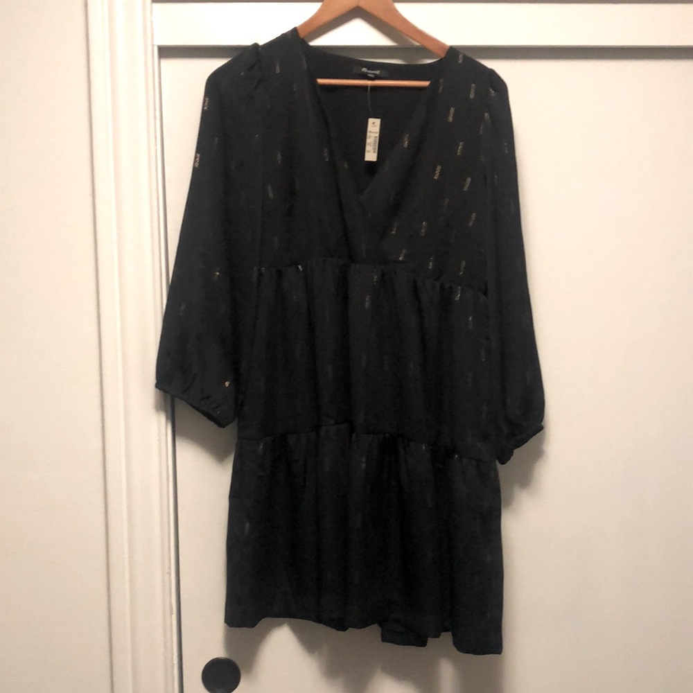 Madewell Holiday Dress Black and Gold pattern